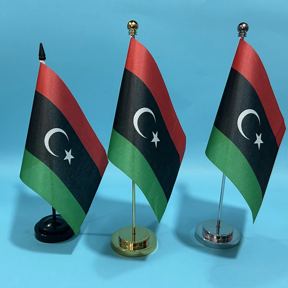 Флаг Ливии (SKY FLAG) для офисного стола, маленький, 14x21 см, полиэстер, национальный флаг Ливии, настольный декор, украшение для стола.