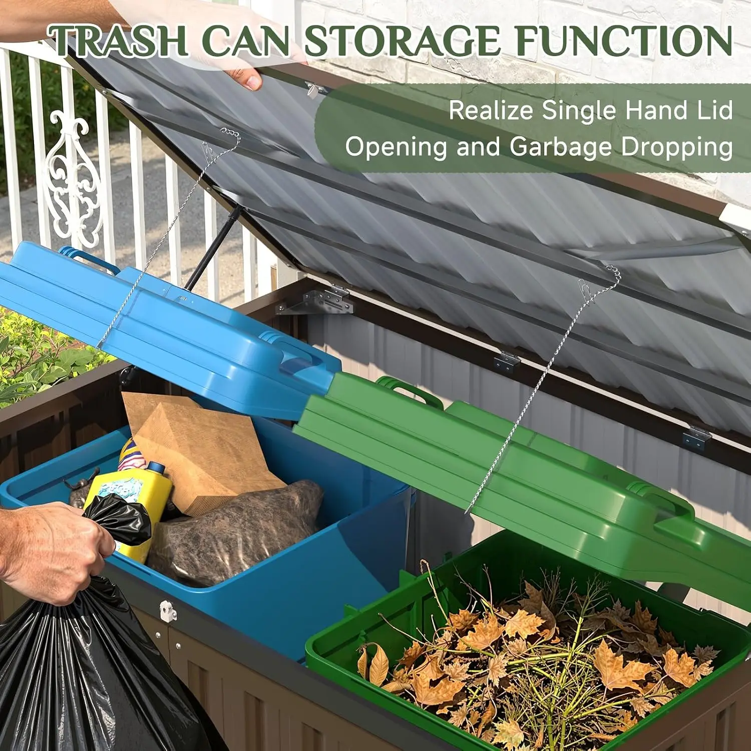 Horizontal Storage Shed 46Cu.Ft Waterproof Outdoor Garbage Enclosure, Customized