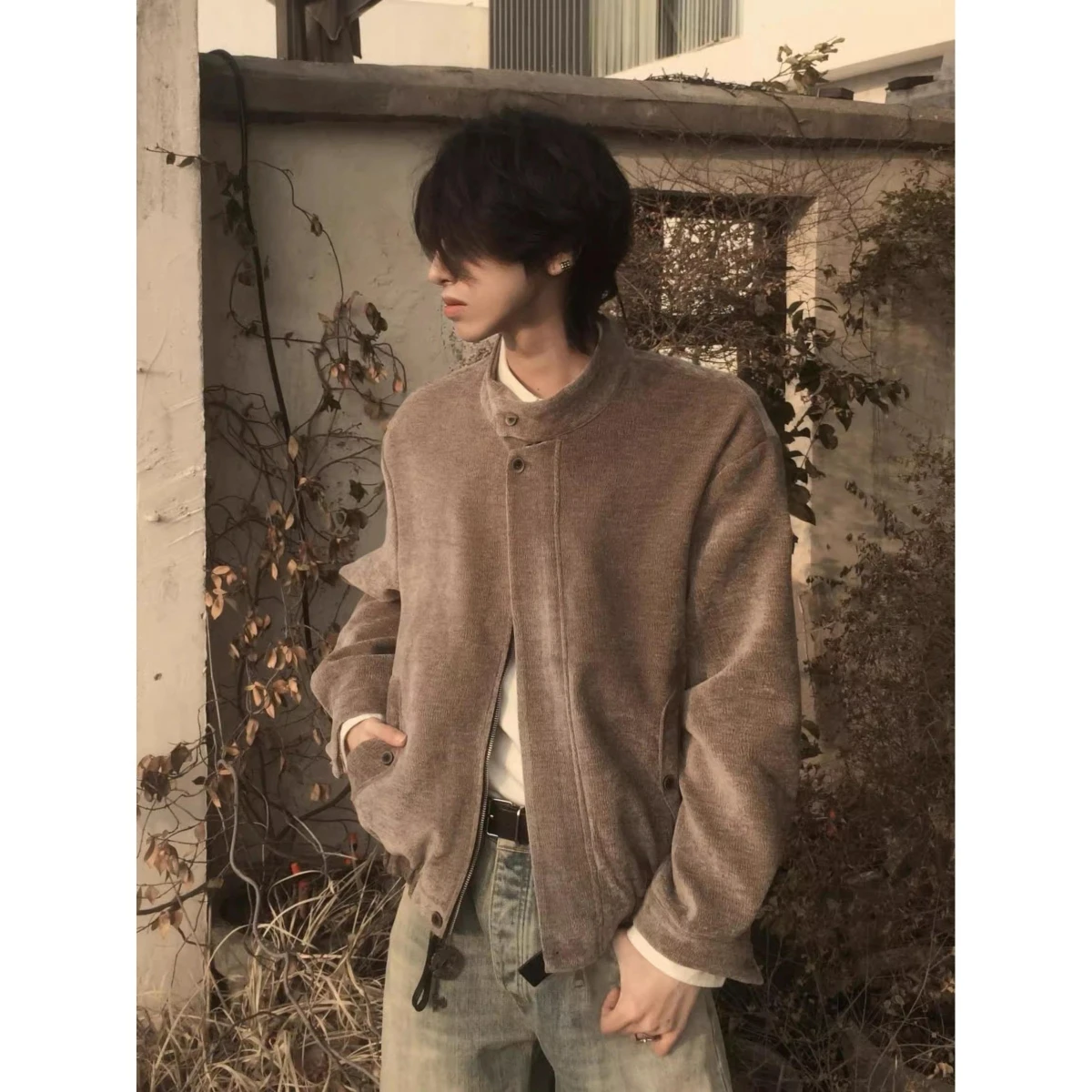 

Cleanfit Copper Ammonia Touch Harington Jaet Men's Women's Spring Tree Texture Pattern inside Outerwear Polyester Fabric