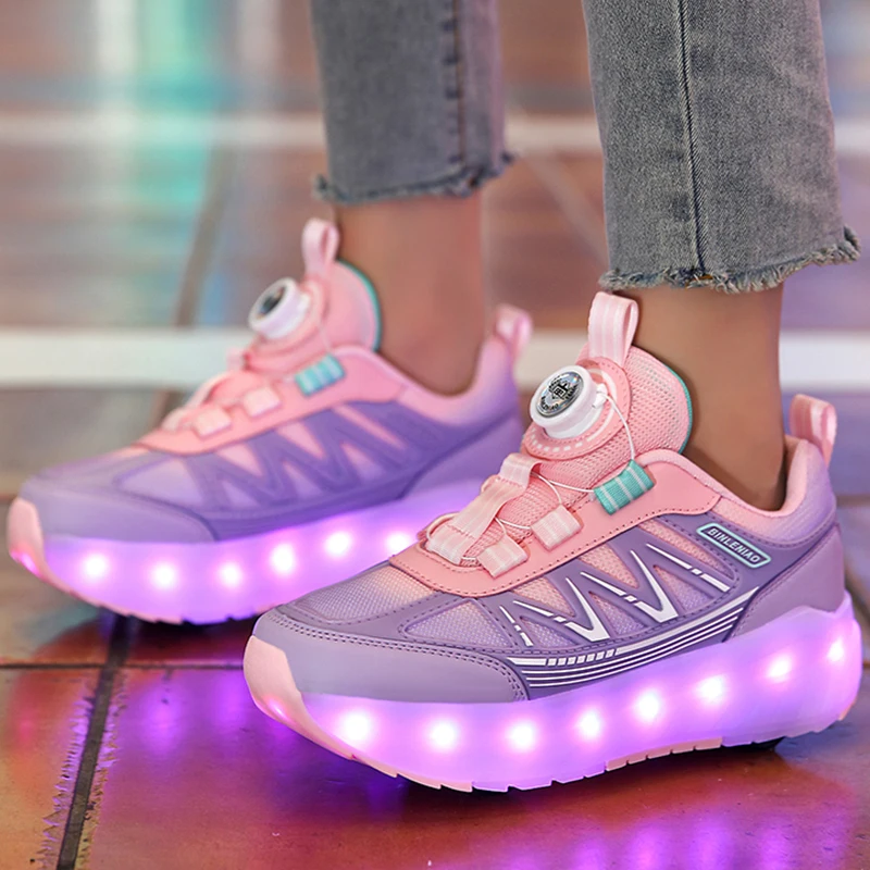 Zapatos Deportivos luminosos para niños y niñas, zapatillas informales de patinaje sobre ruedas con luz LED, carga USB