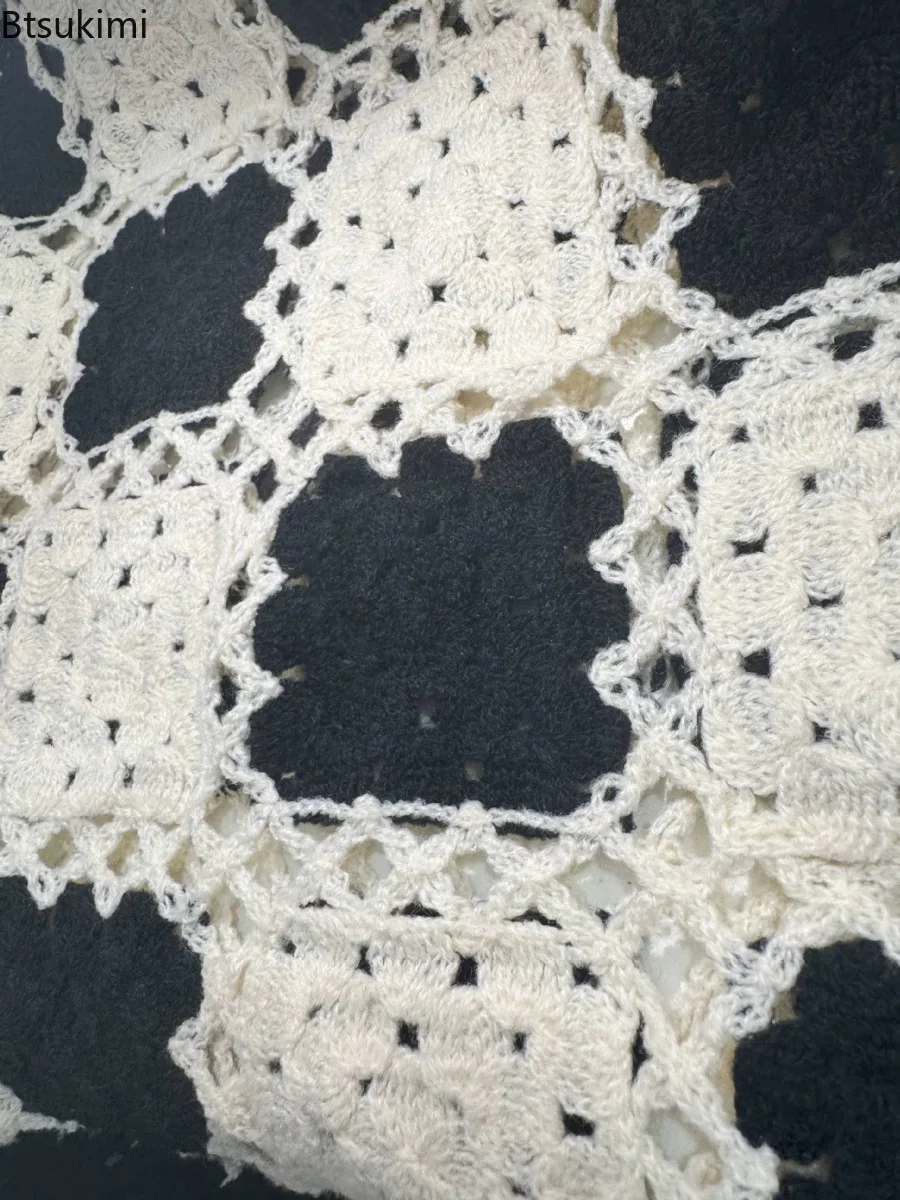 Chic Vintage Hook Flower Hollow Out Shirts for Men 2025 Summer Loose Short Sleeve Casual Cardigans Men Streetwear Knitwear Tops