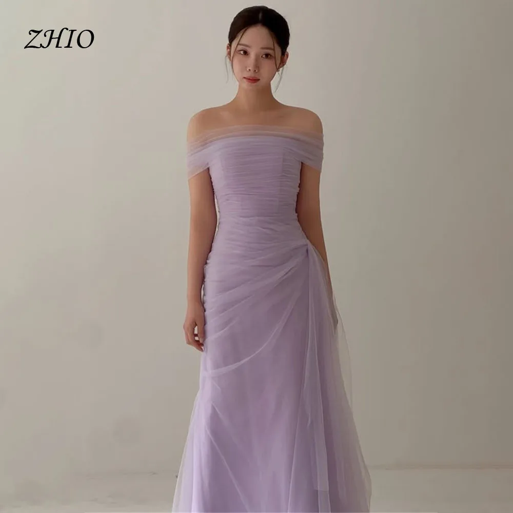 

ZHIO Lavender Purple Soft Tulle Evening Dress Korea Wedding Dress Photo Shoot Off Shoulder Floor-Length Prom Gowns Customized