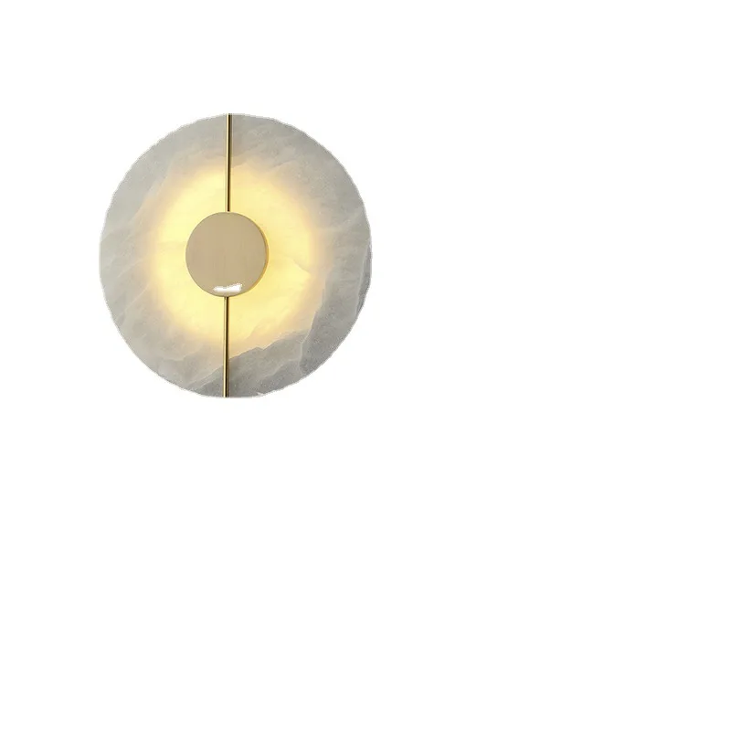 

New Chinese marble wall lamp All copper aisle Bedside simple light luxury wall lamp Living room corridor round LED wall lamp