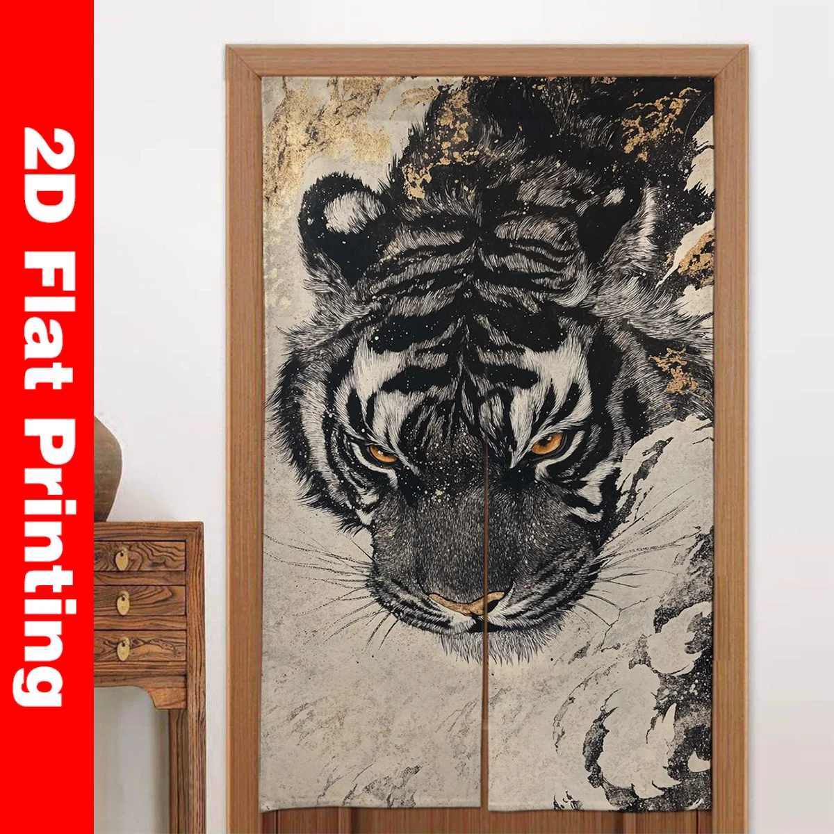 Japanese Shoji Screen Door Curtain Decoration Oriental Tiger Print Panel Room Divider Wall Art Home Decor Accessory