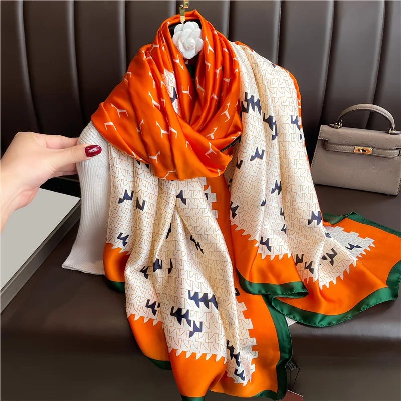 Fashion Luxury Silk Scarf Women Spring Autumn Leopard Print Scarves Wrap Bandanna Foulard Muffler Female Travel Sunscreen Shawl