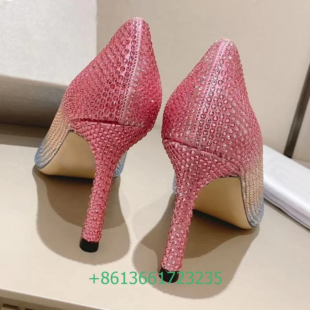 Red/blue Crystal Shiny Women Pumps Bling Bling Party Wedding High Heels Rhinestone Banquet Luxure Shoes 8.5cm Stiletto Pumps