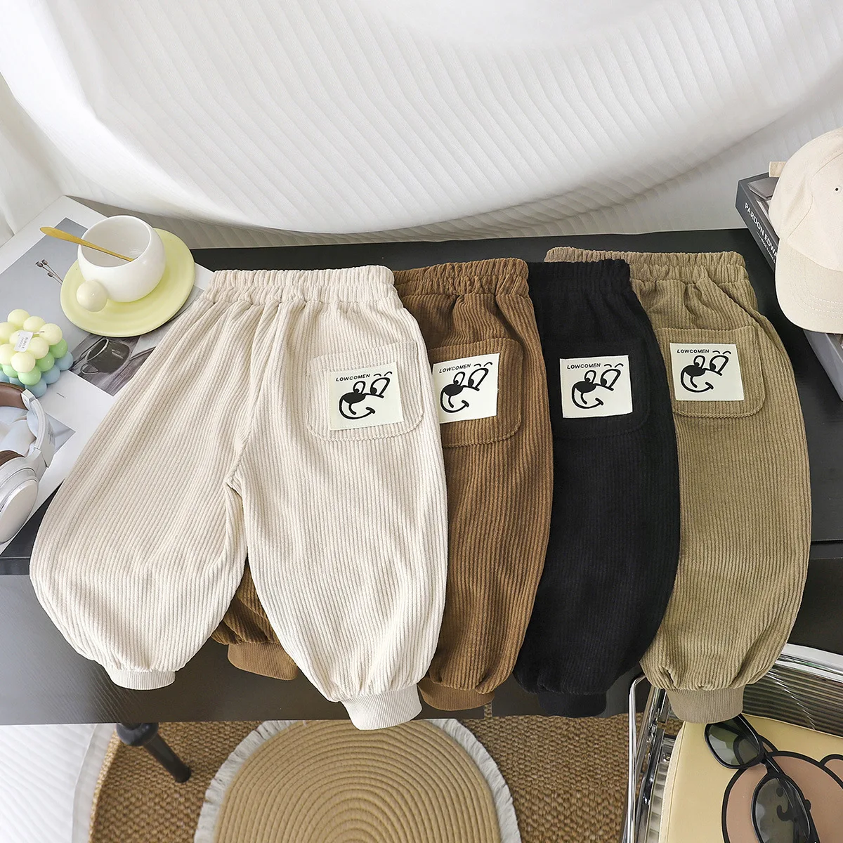 

New Winter Kids Baby Boys Pant Cartoon Printed Thicken Warm Toddler Boys Corduroy Trouser Casual Elastic Waist Children Boy Pant