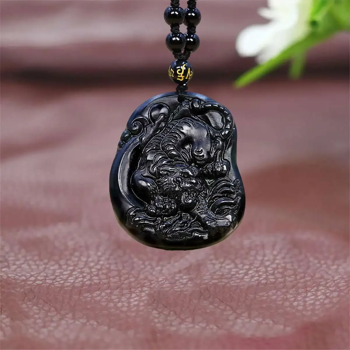 Jade Tiger Pendant Necklace Black Gemstone Necklaces Chinese Jewelry Amulets Real Natural Talismans Stone Gemstones Vintage