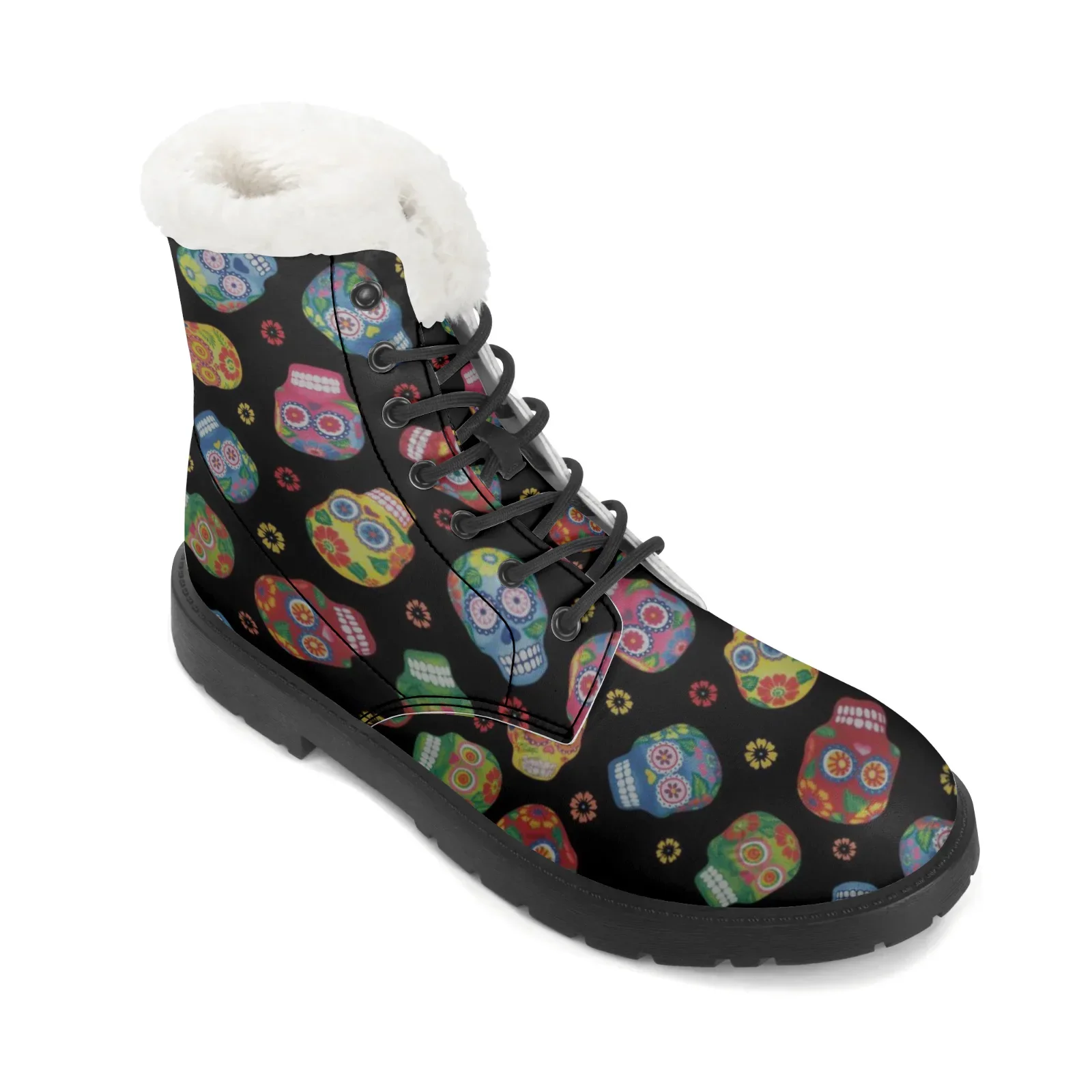Custom colorful skull plush boots warm youth shoes casual boots hot selling mid-calf man and woman‘s winter view 3