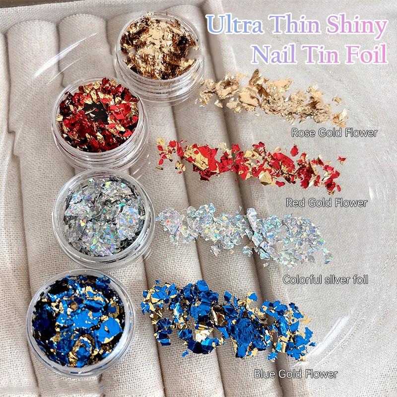 1 scatola di glitter per unghie con frammenti di lamina d'oro per adesivi per unghie fai da te Decorazioni per unghie artistiche Fiocchi di foglie d'oro multicolori