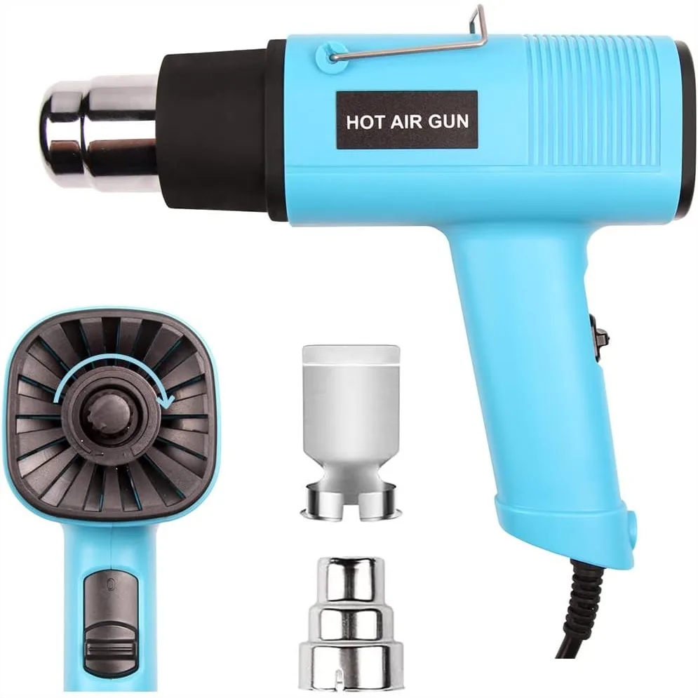 

1200W Heat Gun with Variable Temperature Control 140-932℉, Heavy Duty Hot Air Gun Kit with 2 Nozzles for Crafting Shrink