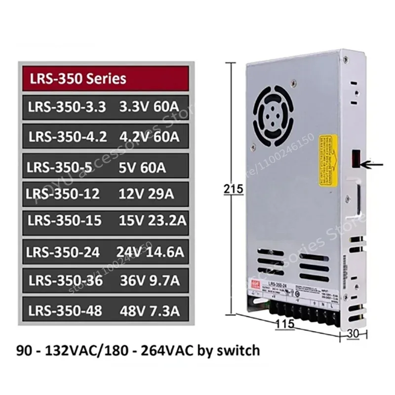 MEAN WELL LRS-350 5V 12V 15V 24V 36V 48V 3.3V 4.2V Electronic Switching Power Supply 350W For CNC Machines