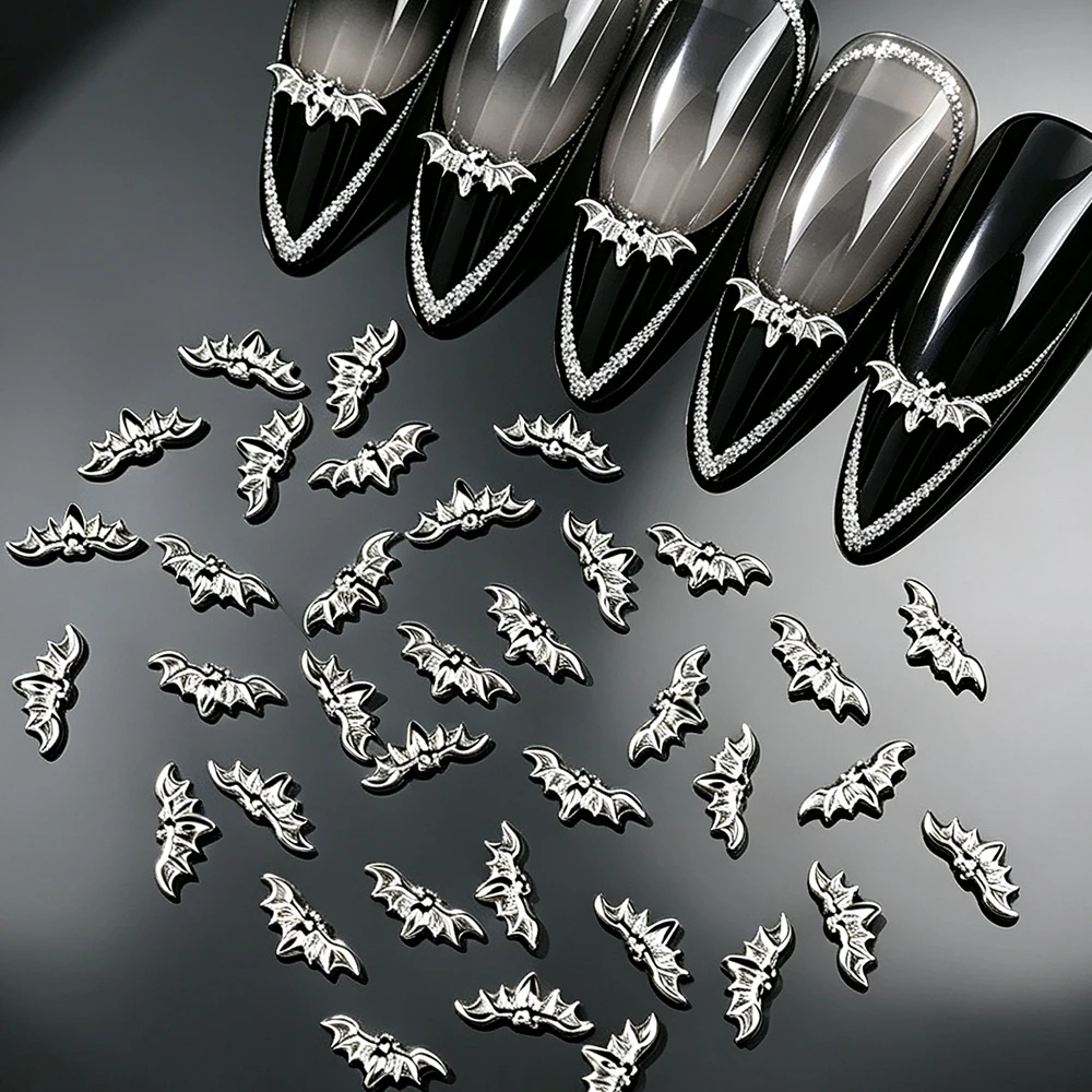 3D Gothic Silber Fledermaus Nagelcharms Punk Halloween Metall Fledermaus Nagelsteine Y2K Nageldekorationen DIY Punk Gruselige Nagelaccessoires – Detail 3