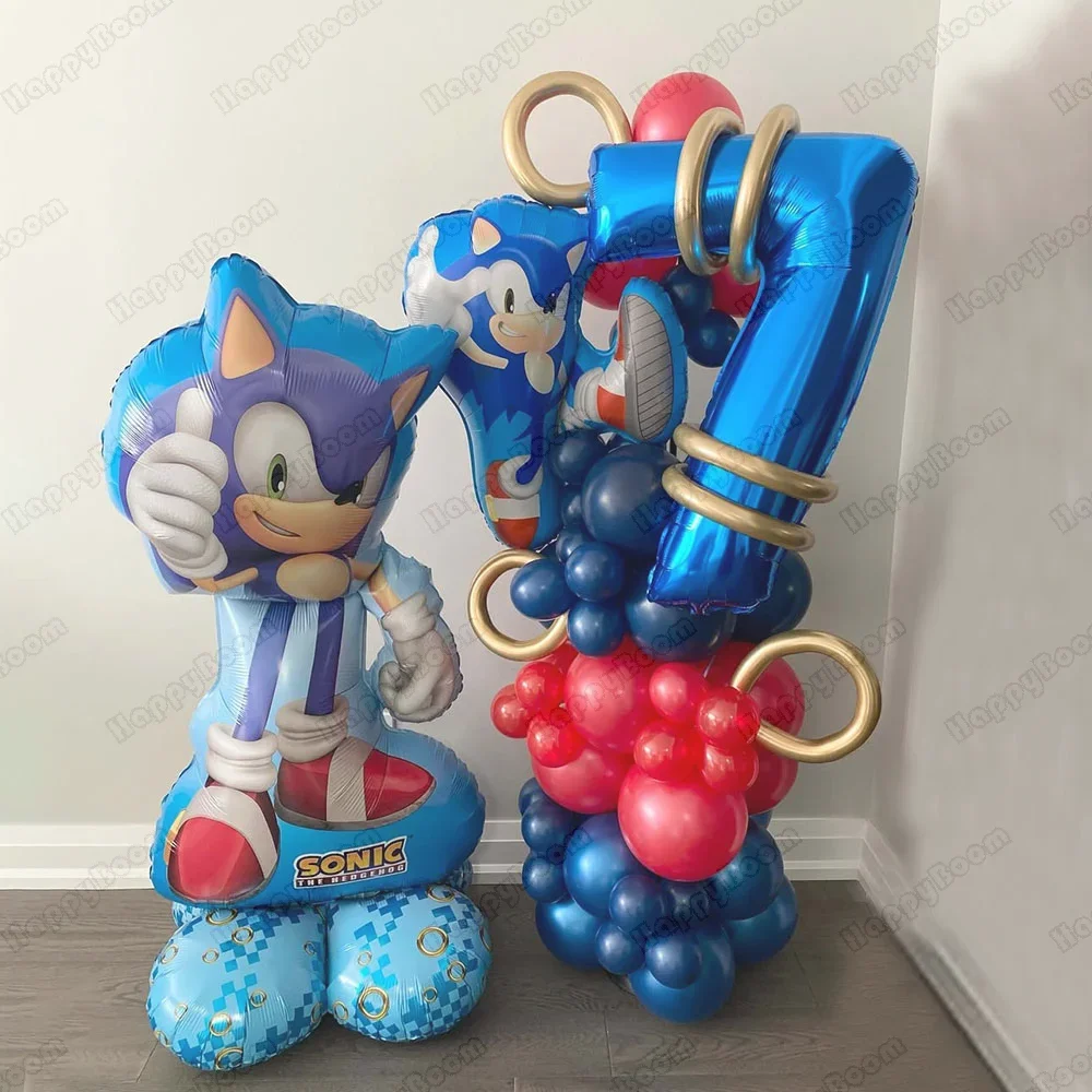 65 piezas de dibujos animados Sonic Little Word tema Sonic números azules 1-9 columnas coloridas decoración de fiesta juego de globos regalo sorpresa para niños