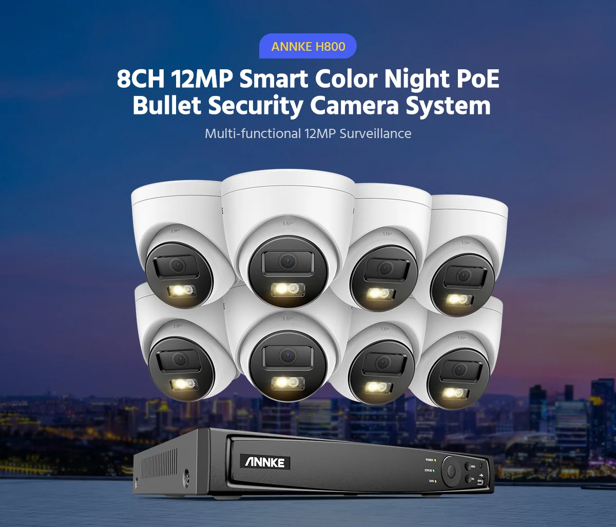 ANNKE H1200 12MP Sicherheitskamerasystem, H.265+ 8CH NVR, 8 Stück 12MP UHD PoE IP Bullet-Kameras mit Smart Dual Light, KI-Mensch- und Fahrzeugerkennung, Farbnachtsicht für Außenüberwachung – Detail 1