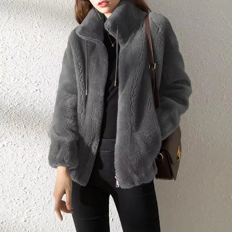 Herbst Winter Doppel Samt Jacke Frauen neue Mode warme Fleece Tops Mantel Strickjacke Reiß verschluss reine Farbe Oberbekleidung weiblich