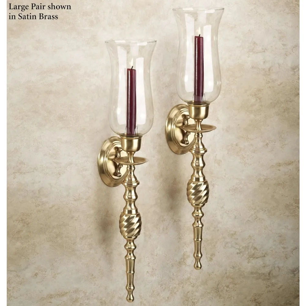 Touch of Class Solid Brass Daria Swirl Sconce Pair - Large Set of 2 - Hurricane Wall Candle Holders for Bedroom