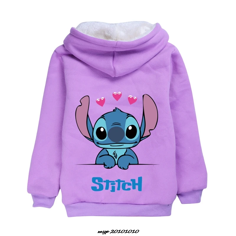 Hot Lilo And Stitch Winter fleece Jackets For Boys And Girls Cartoon Long Sleeve Coat Kids hooded warm jacket zipper windbreaker