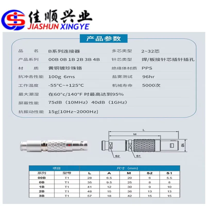 JIASHUN Connector push-pull self-locking FGG male round aviation plug 2B core