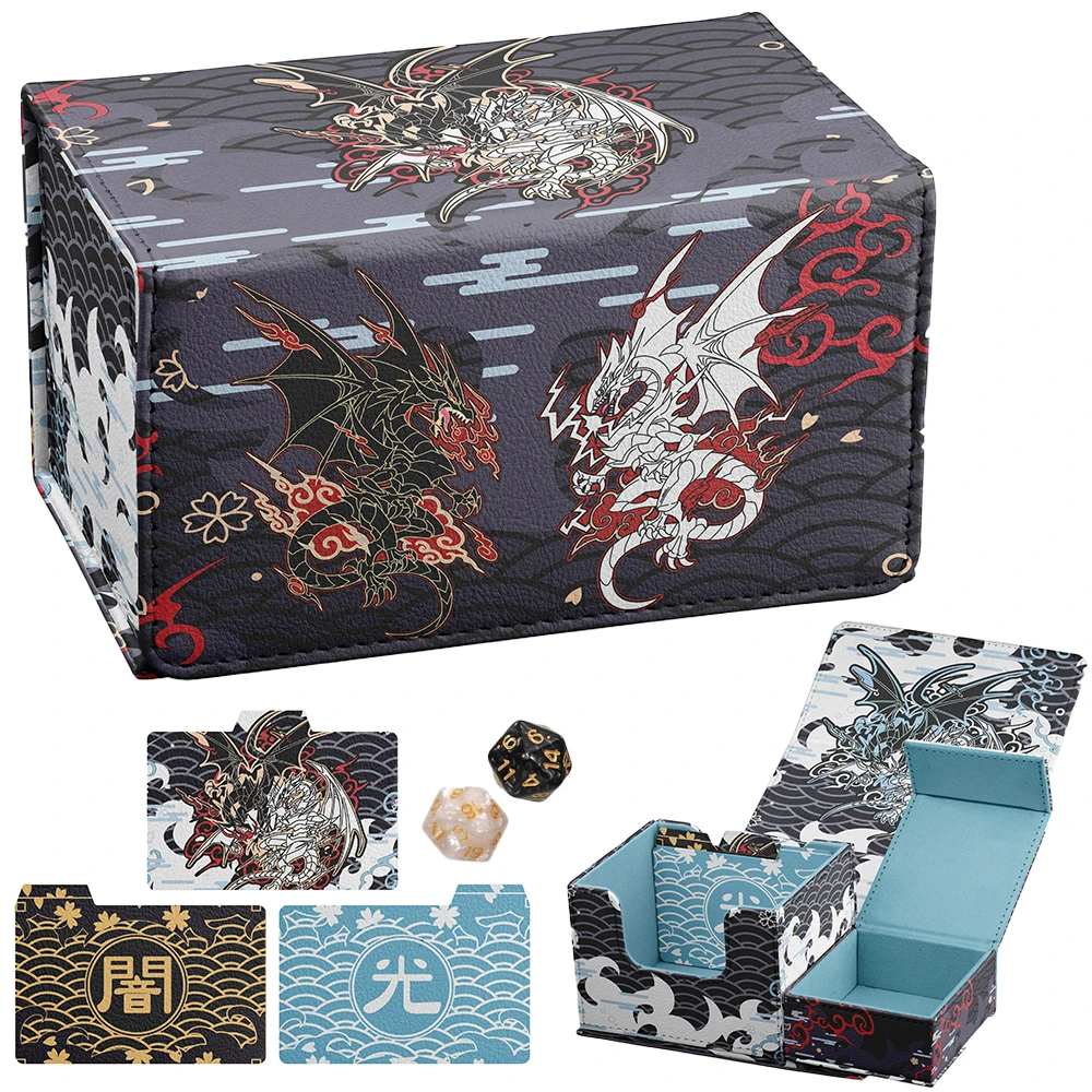 Blue Eyed White Dragon,Deck Box 100+Side Insert Magnetic Drawer Box,Deck Box Comes With 3Pieces Of Leather 2Dice Christmas Gift