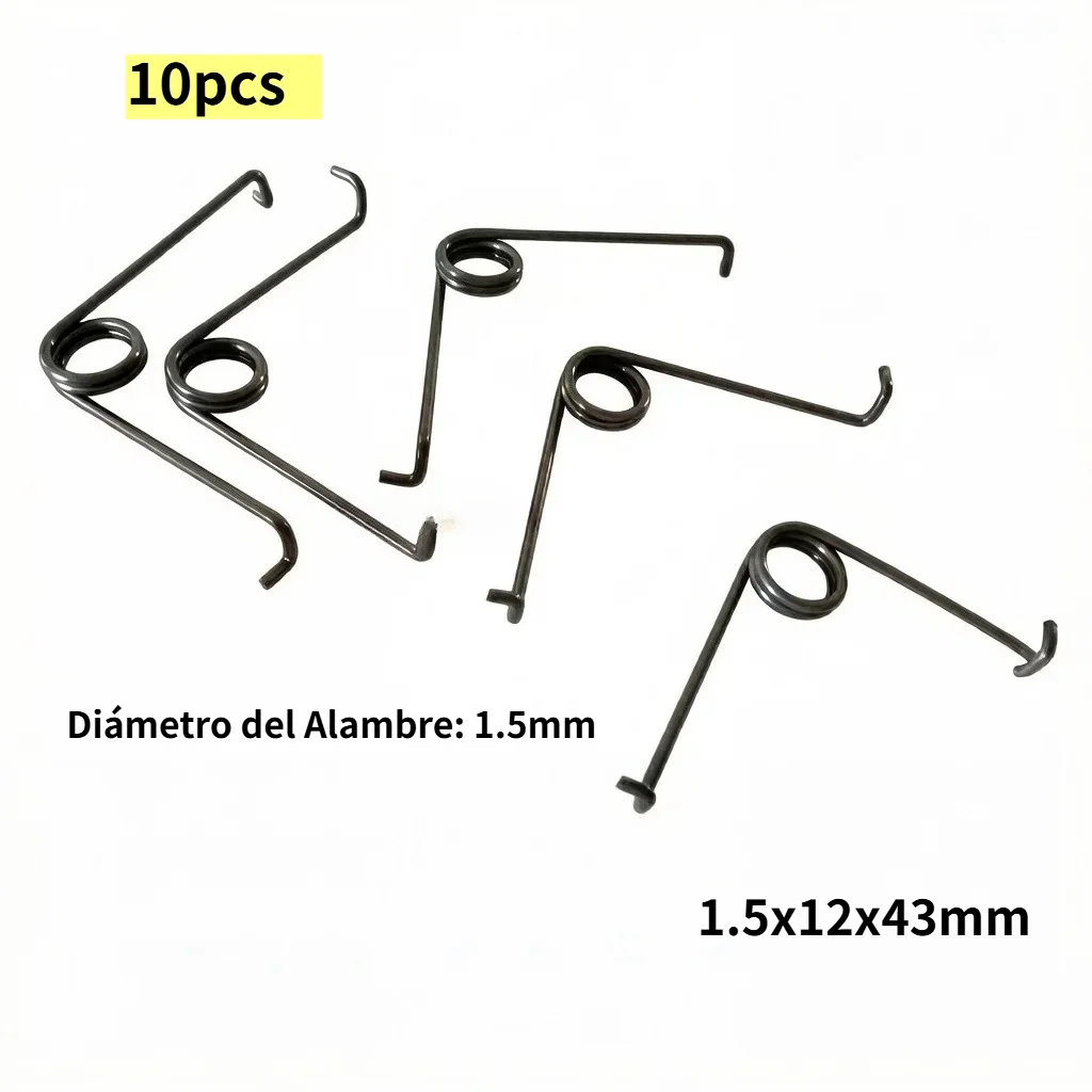 10 piezas de alta calidad, 1,5x12x43mm, 2 círculos, resorte  torsión  acero al manganeso, resortes  hardware, resortes gir