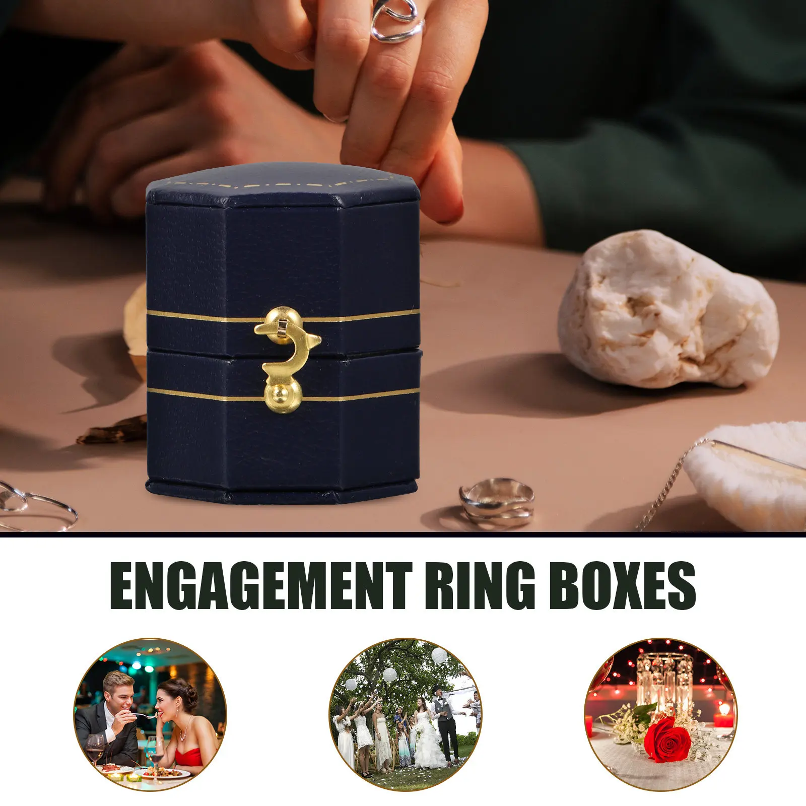 Octagonal Ring Box – Portable Jewelry Storage & Travel Gift Packaging Case, Vintage Style Organizer
