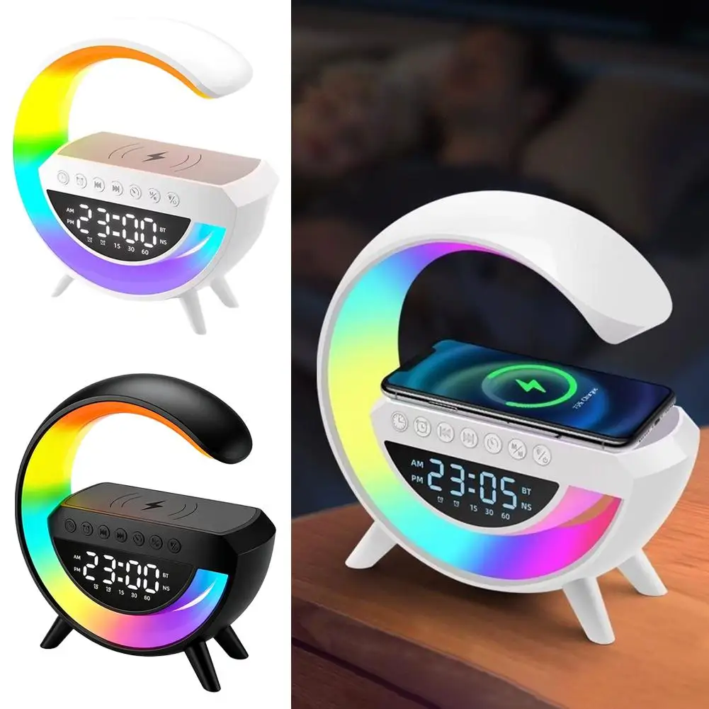 New Bluetooth Speaker Wireless Charger Table Lamp RGB Alarm Clock Sound Box LED Portable Mini Party Loudspeaker
