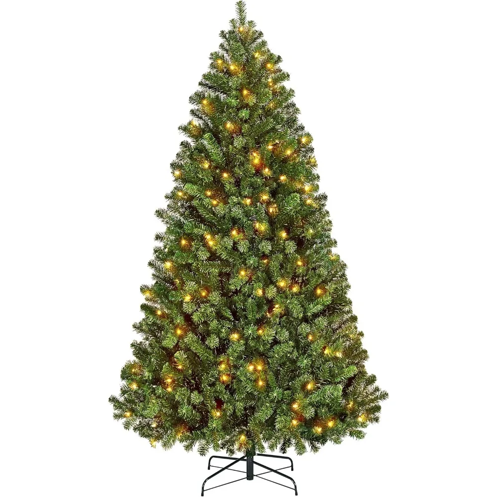 

6Ft Pre-lit Spruce Artificial Hinged Christmas Pine Tree Prelighted Holiday Xmas Tree for Home Party Decoration