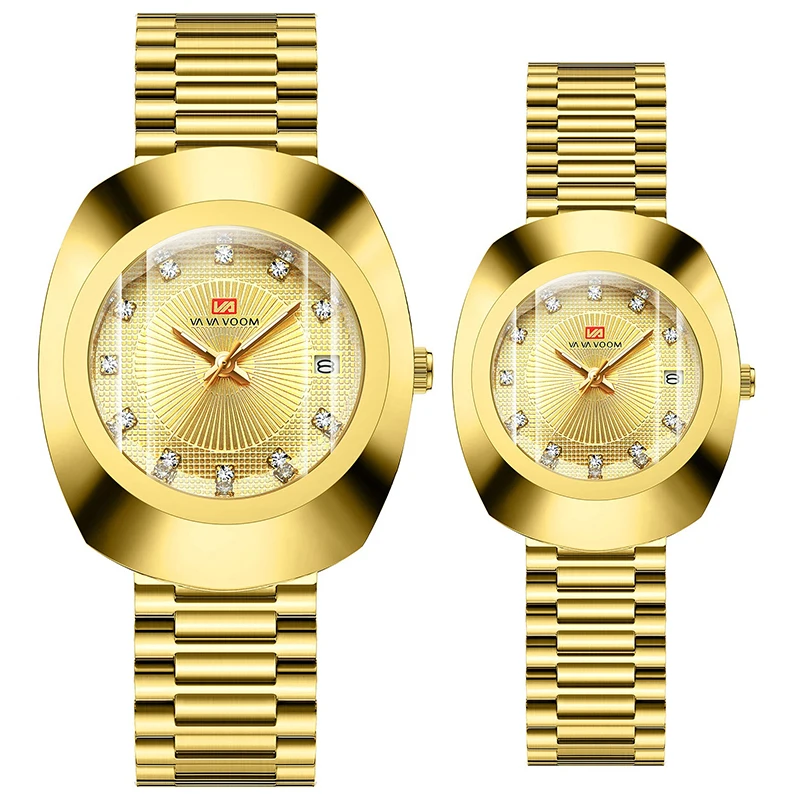 방수 럭셔리 커플 시계 골드 브랜드 남성 시계 스테인리스 스틸 팔찌 여성 시계 방수 다이아몬드 쿼츠 연인 선물