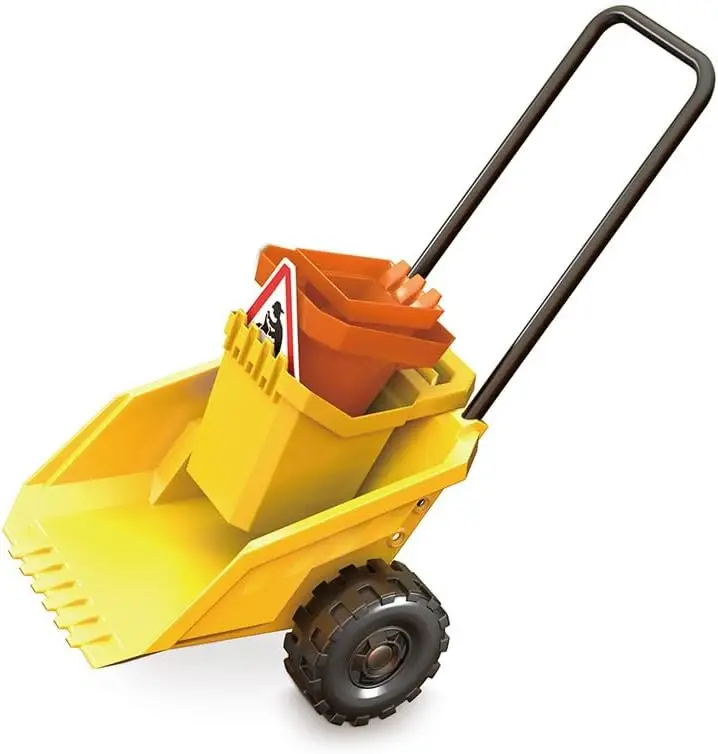 建設用サンドトイダンパーセット、手押し車バケット、シャベル、コーン、サイン、3歳の子供