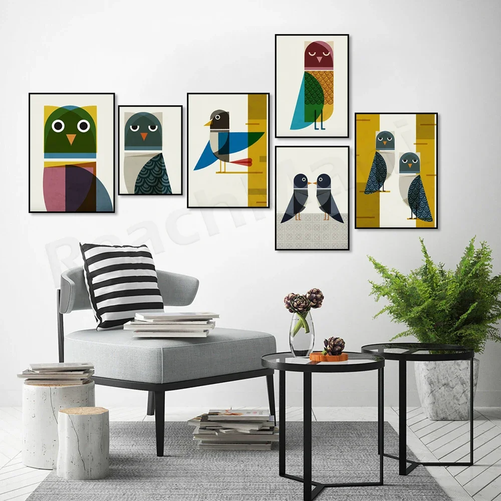 Barcelona bird, canary bird, owl, medieval bird graphic, woodland animal poster, bold aesthetic scandinavian colorful style