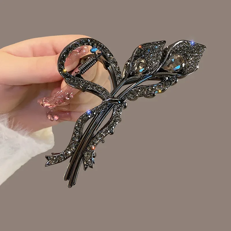 French Light Luxury Tulip Claw Clip High End Women\'s Back Head Spoon Pan Hair Metal Hair Clip Shark Clip Hair Accessories