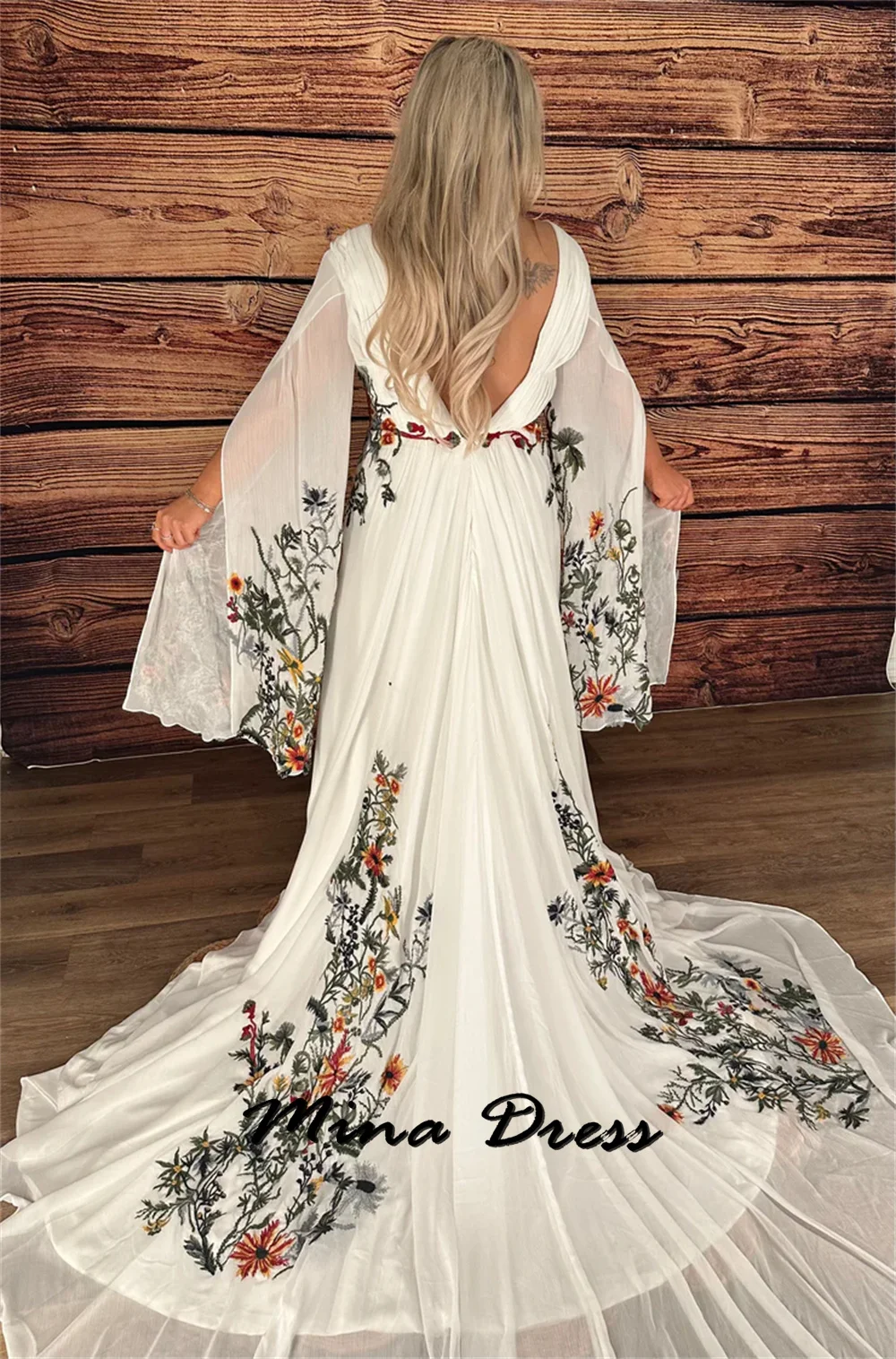 Mina Customized Backless Evening Dresses for Formal Occasions V-neck Floral Luxury Dresses Women 2024 Gala Dress Es Ball Gowns