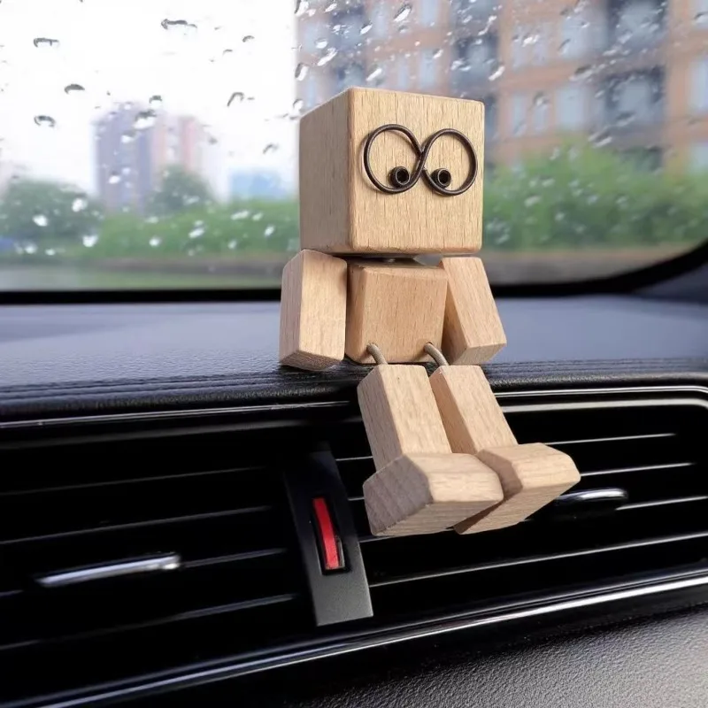Mini Rocking Wooden Puppet Movable Joint Wood Figurine Desktop Car Interior Decor Ornament