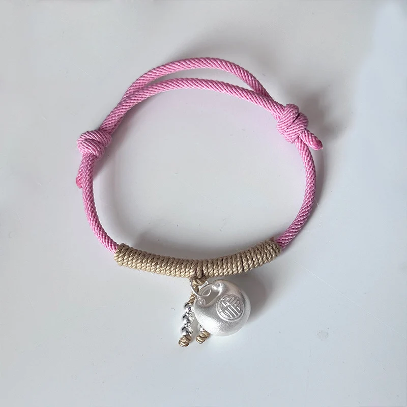 La Monada 16-20cm 999 Silver Bracelets Women Simple Fu Ingot Pink Thread Line String Bracelets For Women Girls Kids Handmade