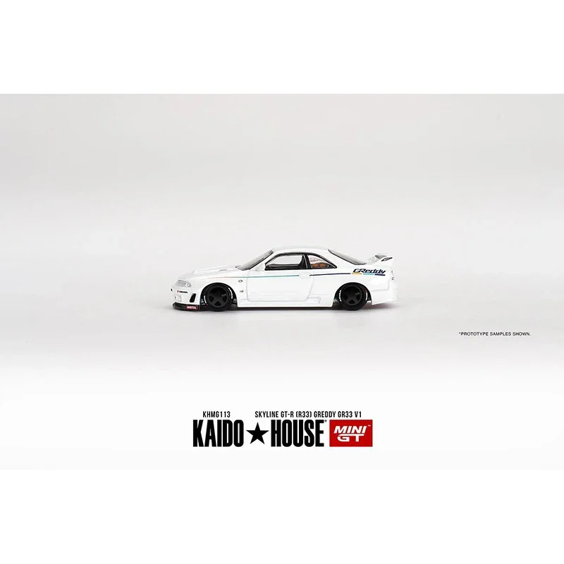 MINIGT KHMG113 1:64 Skyline GTR R33 Greddy GR33 WHITE Openable Hood Diecast Diorama Car Model Kaido House