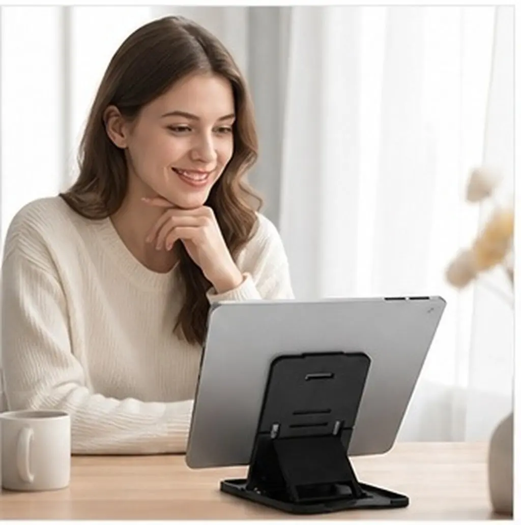 Universal Adjustable Folding Tablet Stand – Hard Plastic, 5-Angle Support for Smartphone, PC, Video & Music