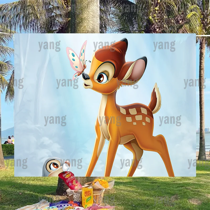 Disney Cute Deer Bambi of Fawn Butterfly Birthday Backdrops Banner Party Painting Cartoon Fawn Bambi Picture Background Decor