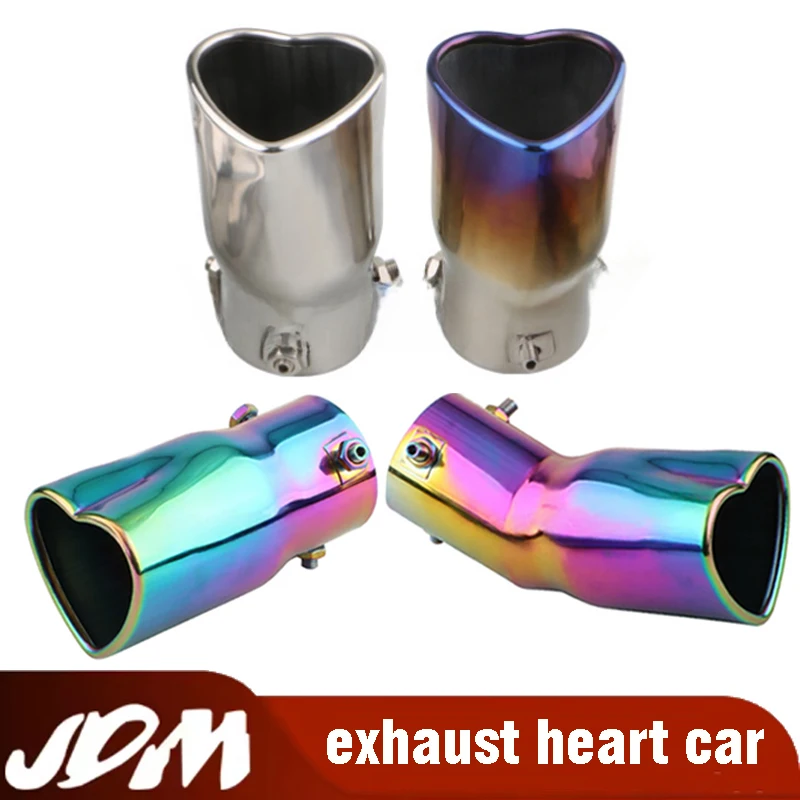 شكل قلب أنيق كاتم صوت ماسورة العادم رشاقته الفولاذ المقاوم للصدأ نظام العادم نهاية الأنابيب العالمي ذيل السيارة الخلفي الكروم العادم المستديرة #1