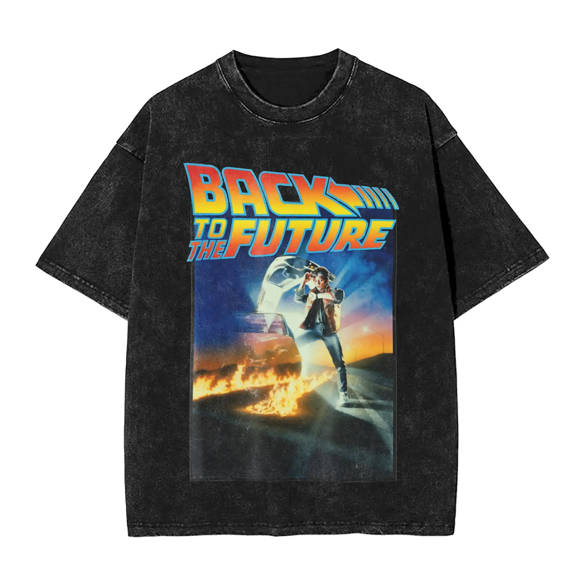 

Washed T Shirts Retro Back To The Future Movie T-Shirt Oversize Streetwear 100% Cotton Summer Tops Tops Tees for Men Women