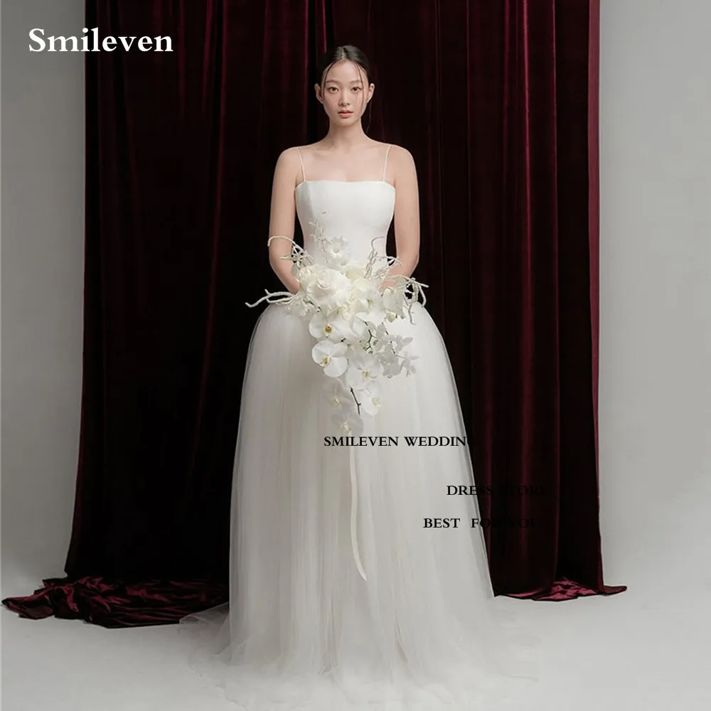 

Smileven Korea Wedding Dress Spaghetti Straps Square Neck Soft Tulle Bride Dresses Robe De Mariee Wedding Gowns Customized