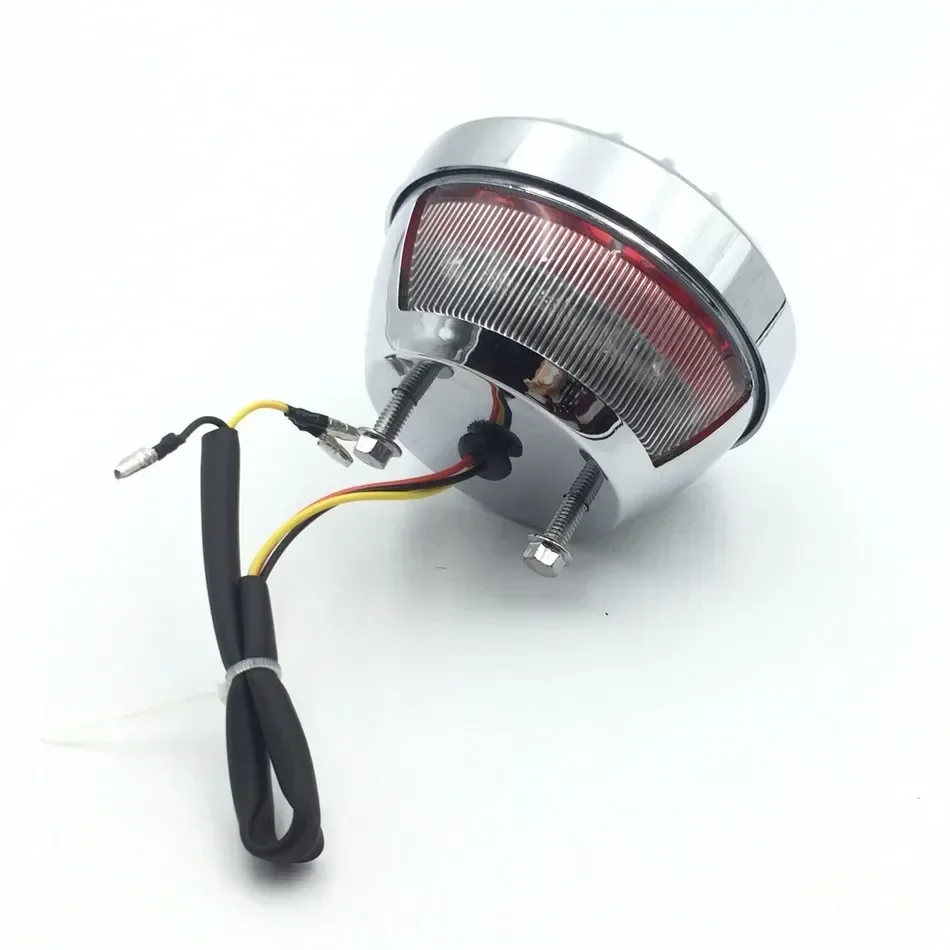 Motorcycle Pre-Grille Ribbed Round LED Tail Brake Light Integrated License Plate Lamp for harley/Honda/ Kawasaki/Yamaha / Suzuki