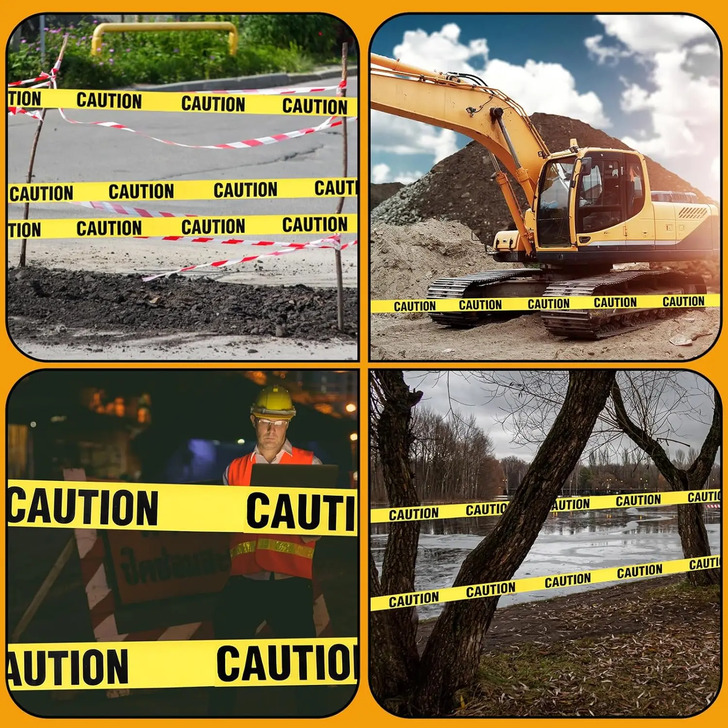Premium Yellow Caution Tape, Bright Yellow W, Wide for Maximum Readability, Strongest & Thickest Tape for Danger/Hazardous Areas