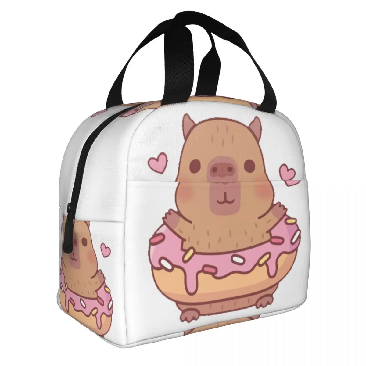 Cute Capybara With Pink Frosting Donut Insulated Lunch Bag for Women Leakproof Cooler Thermal Bento Box office Work School