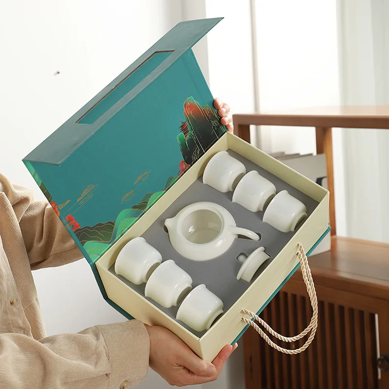 Jade Porcelain Tea Set Small Gift Set for Company Enterprise Opening Activities Real Estate Bank