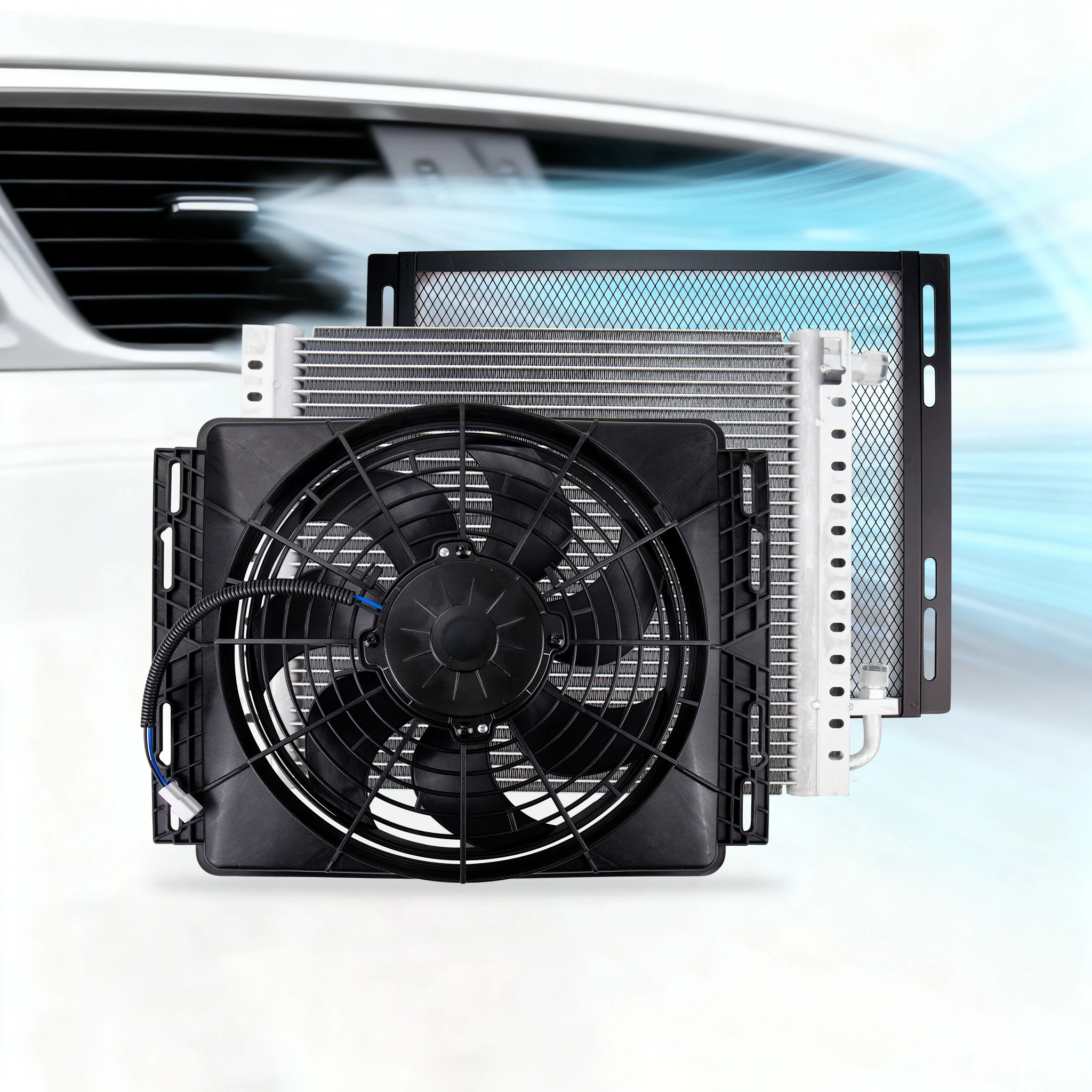 

Universal 12V/24V Condenser Radiator Cooling Fan Assembly - 120W 14''x18'' with Protection Net for Car/Truck Auto Aircon