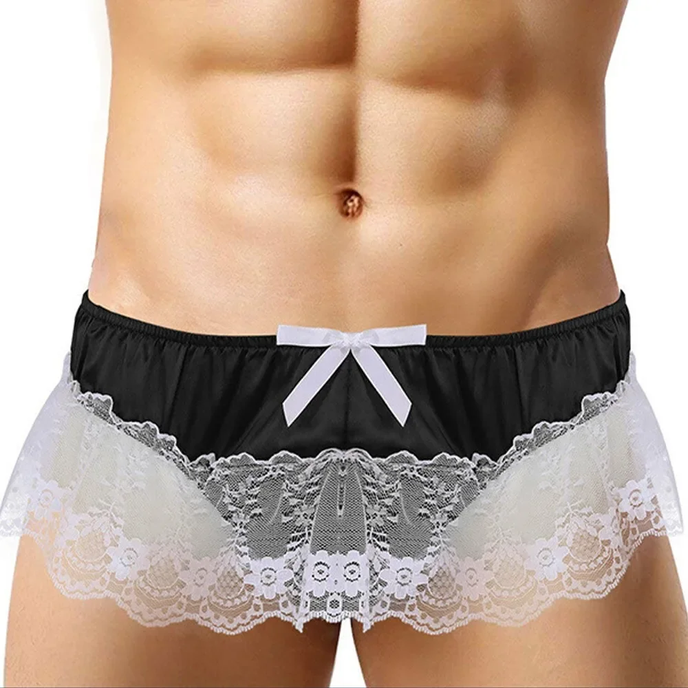 

Sexy Mens Lace Mini Skirt Panties Underwear See Through G-strings Thongs Satin Briefs Gay Underpants Sissy Lingerie