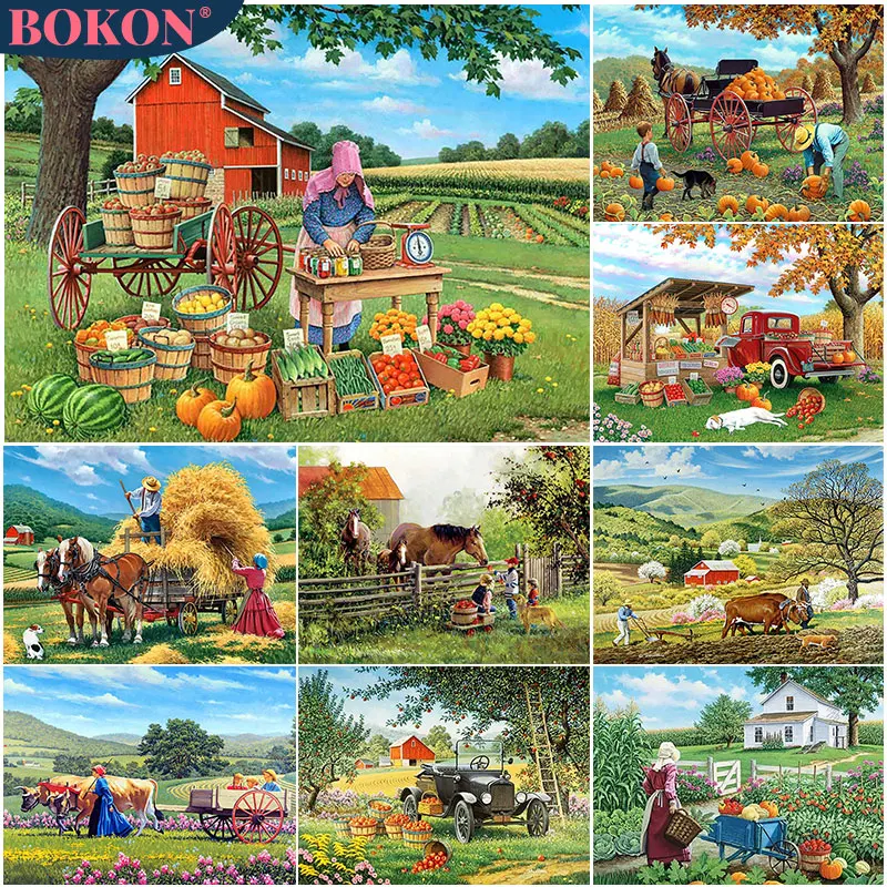 

Scenery 5D DIY Diamond Painting Farm Harvest Carriage Full Diamond Mosaic Diamond Embroidery Kit Rhinestone Home Art Decoration