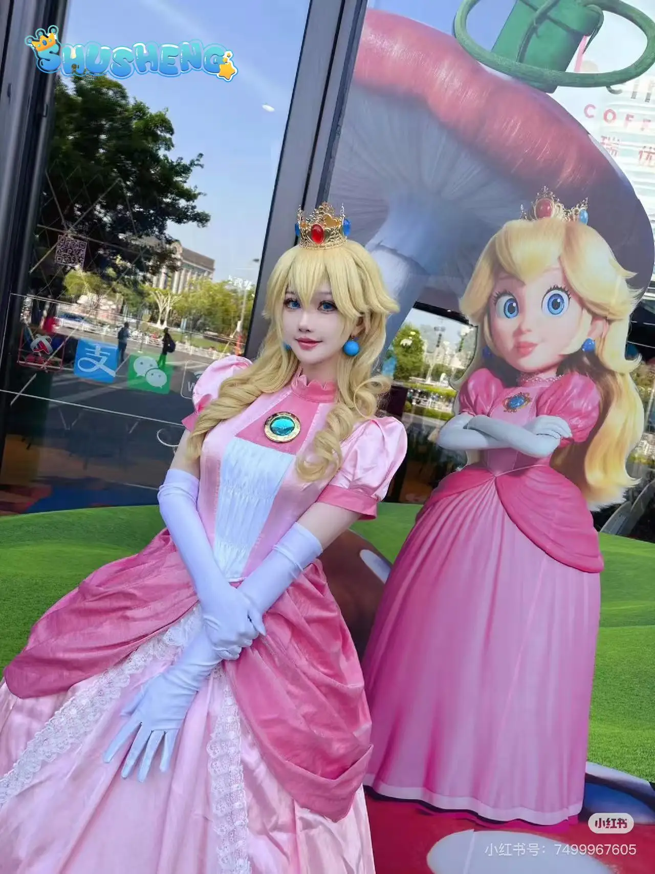 Disfraz de Princesa Peach, disfraz de Princesa Peach Toadstool, vestido de princesa rosa, accesorios de peluca, uniforme de alta calidad para fiesta de Navidad