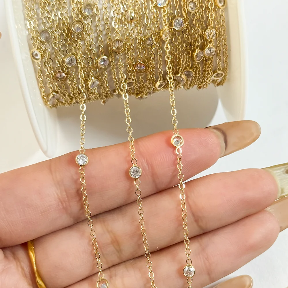 2025 New 14K Gold Filled 1.7mm Flat Cable Chain with Zircon for Permanent Jewelry Making